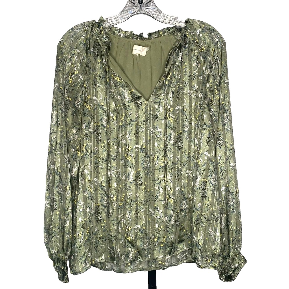 MELLODAY Women's Floral Print Long Sleeve pleated flowy Feminine Blouse Small‎